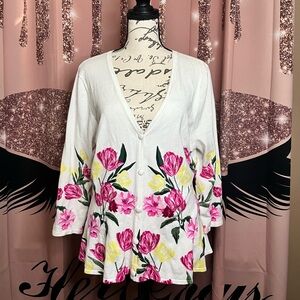 NWT INC International Concepts Floral Cardigan with Pink and Yellow Flowers